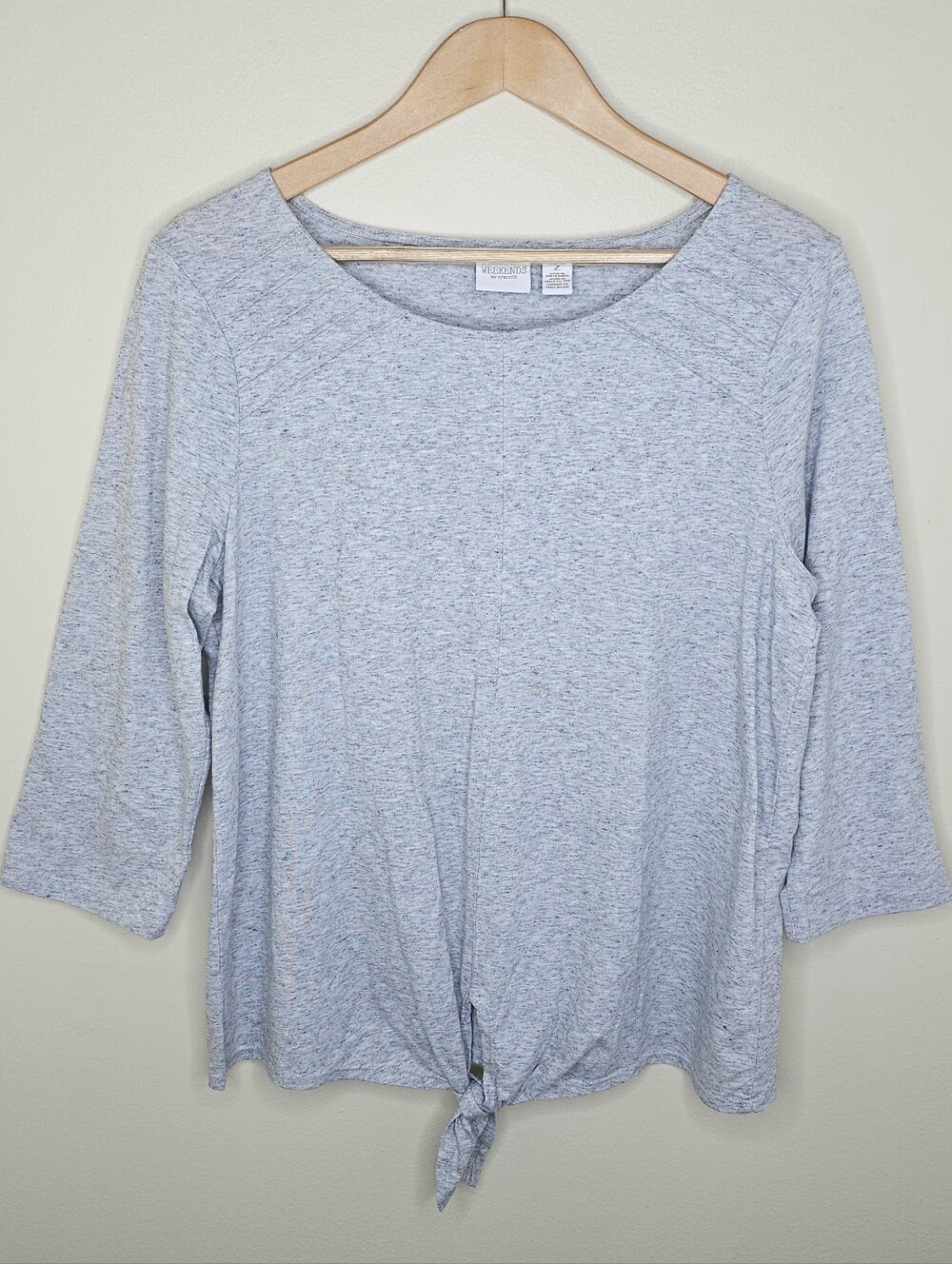 Weekends by Chico’s Gray Tie Front Top 3/4 Sleeve Size 2 Large/12 Heathered